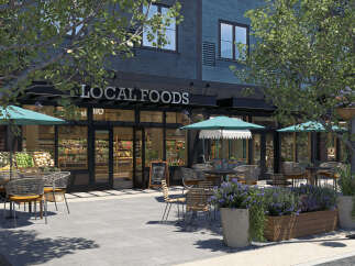 Discover the charm of this local food establishment, offering a delightful outdoor seating area perfect for enjoying a meal.