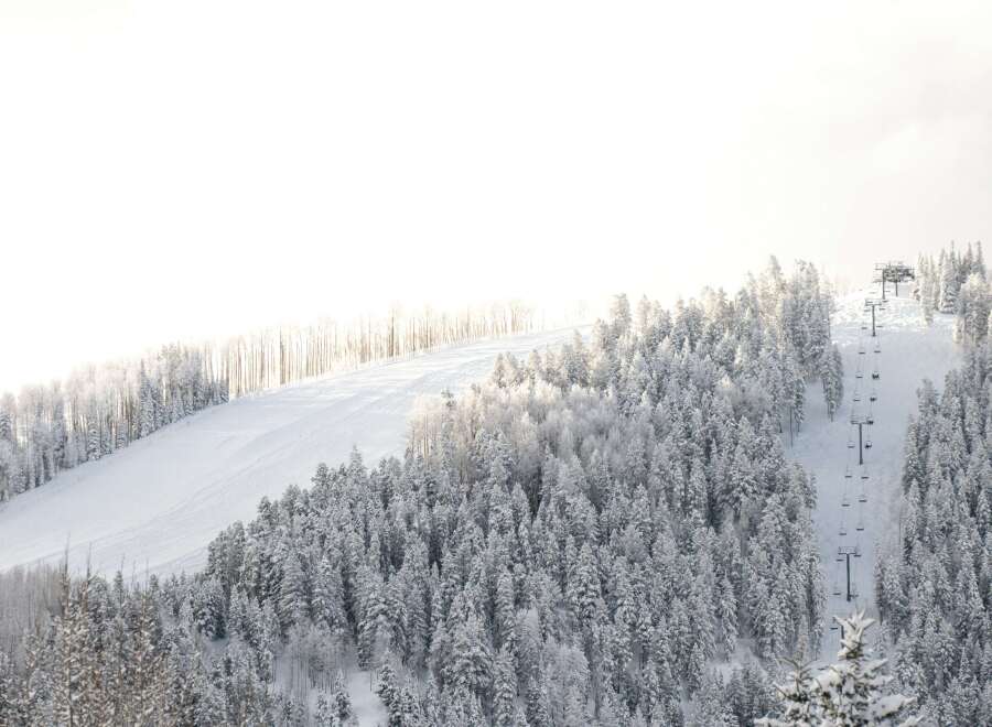 Experience the serenity of winter in this stunning mountain landscape.