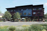 This stunning commercial property boasts a modern design with a mix of brick and wood siding, creating a unique and inviting facade.