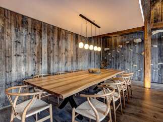 Experience rustic elegance in this stunning dining room.