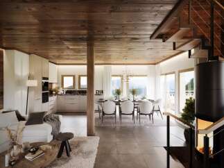 Experience luxury living in this stunning property! Featuring a modern kitchen, a cozy living area, and a dining space with a beautiful view.