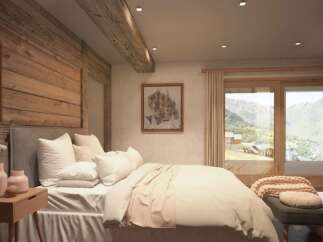 Experience the epitome of rustic elegance in this stunning bedroom.