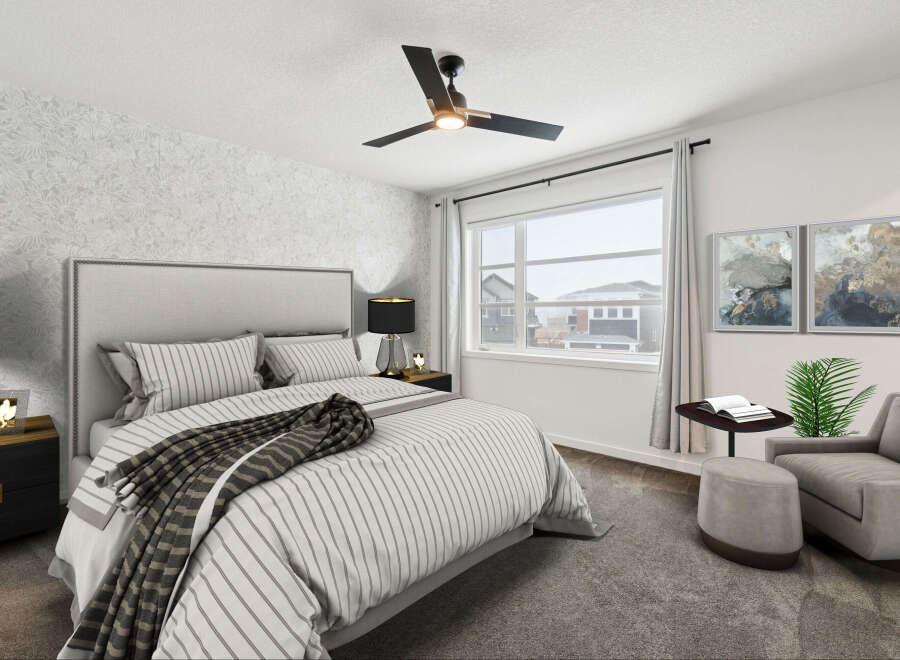 This stunning bedroom boasts a modern design with elegant touches.