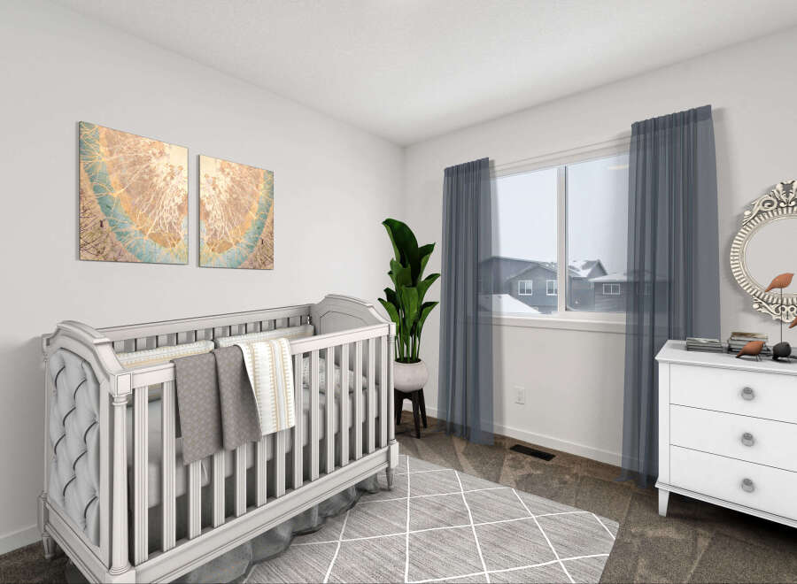 This charming nursery features a stylish crib, perfect for welcoming your little one.