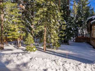 Nestled in a serene winter wonderland, this property offers a picturesque escape surrounded by snow-covered trees.