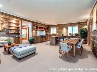 This stunning property boasts a seamless blend of rustic charm and modern elegance.