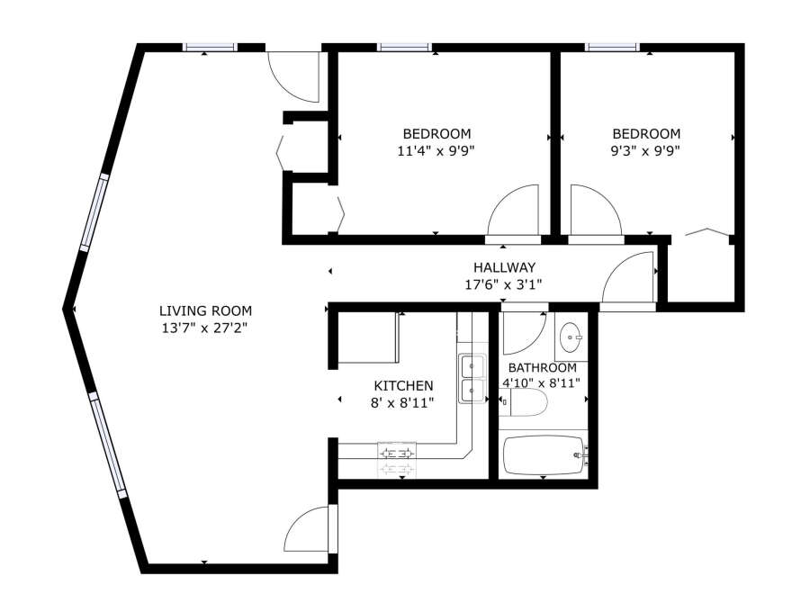 Discover this charming 2-bedroom, 1-bathroom apartment featuring a spacious living room and a functional kitchen.