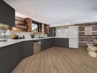 Step into this stunning kitchen, a perfect blend of rustic charm and modern design.