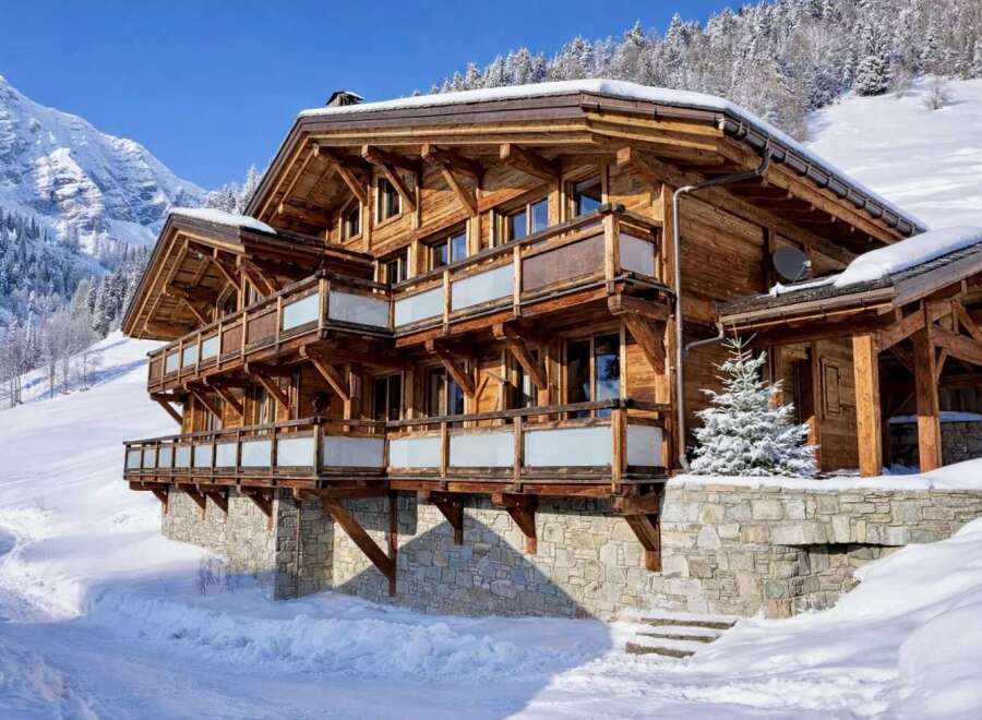 Experience the epitome of alpine luxury in this stunning wooden chalet.