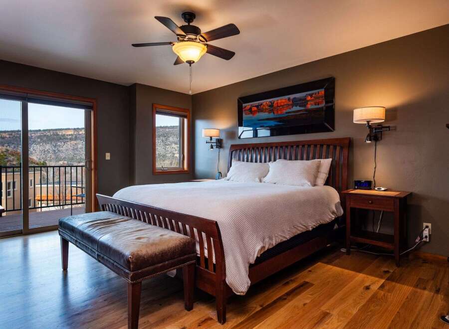 This stunning bedroom boasts a luxurious and inviting atmosphere, perfect for relaxation.
