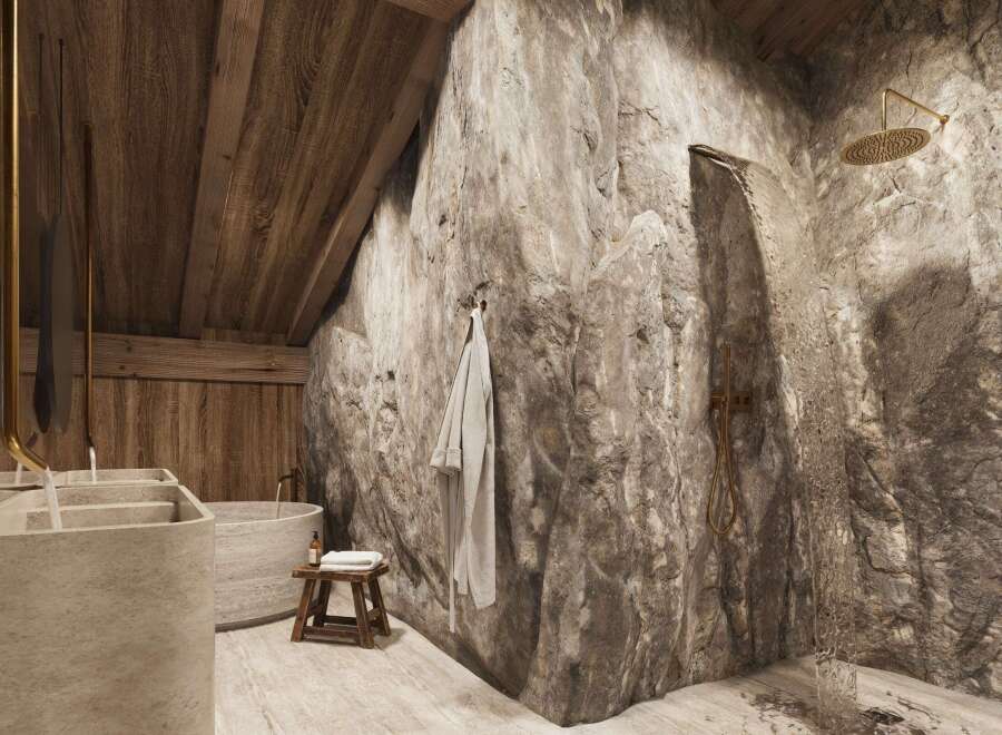 Experience the ultimate in rustic luxury with this stunning bathroom design.