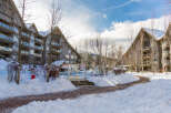 This stunning property offers a serene winter escape with its snow-covered surroundings and charming architecture.