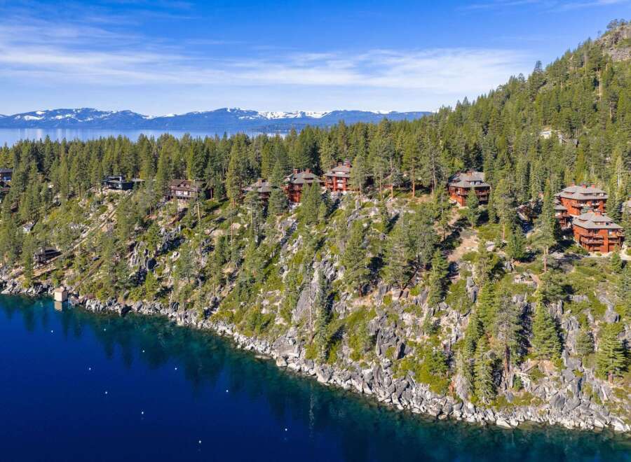 Luxury waterfront homes nestled along the stunning shoreline.