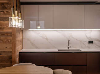 This modern kitchen boasts sleek design and high-end finishes.