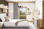 This stunning bedroom offers a serene retreat with its modern design and natural light.