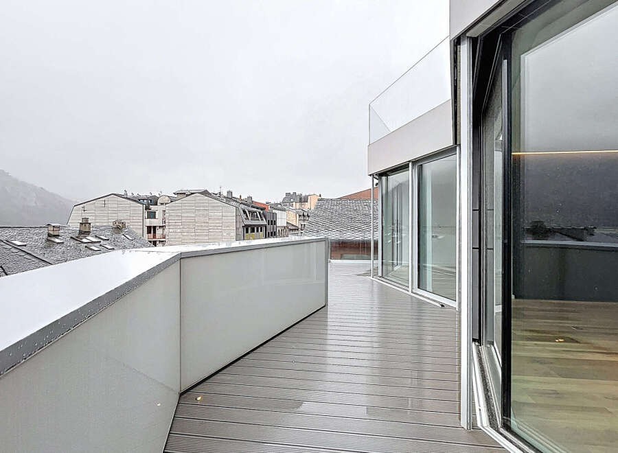 Enjoy stunning views from this modern balcony.