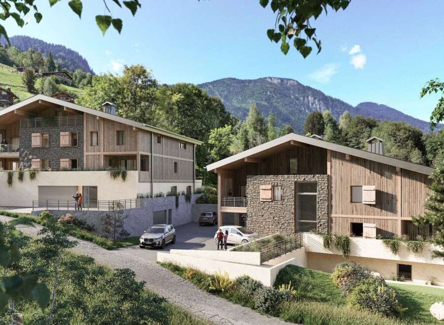 Discover your dream home in the heart of the mountains! This stunning property boasts a modern design with natural wood and stone accents, creating a warm and inviting atmosphere.