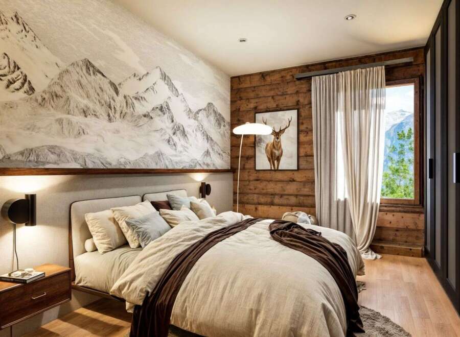 Experience the ultimate in mountain living with this stunning bedroom.