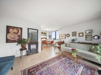 Step into this inviting living space, featuring a cozy fireplace and a stylish rug that adds warmth and character.