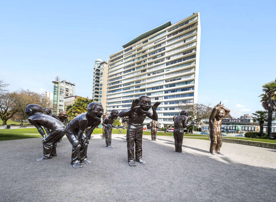 This image showcases a unique public art installation, likely located in a vibrant urban setting.