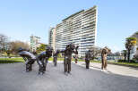 This image showcases a unique public art installation, likely located in a vibrant urban setting.