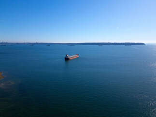 This stunning waterfront property offers breathtaking views of the ocean and surrounding landscape.