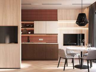 Experience modern luxury in this stunning property, featuring a beautifully designed kitchen with sleek cabinetry and stylish backsplash.