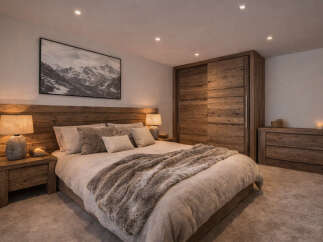 Experience the epitome of rustic elegance in this stunning bedroom.