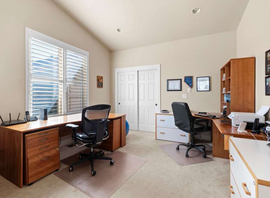 This home office offers a productive and stylish workspace.