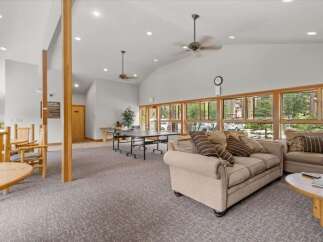 This inviting living space features a comfortable seating area, perfect for relaxation.