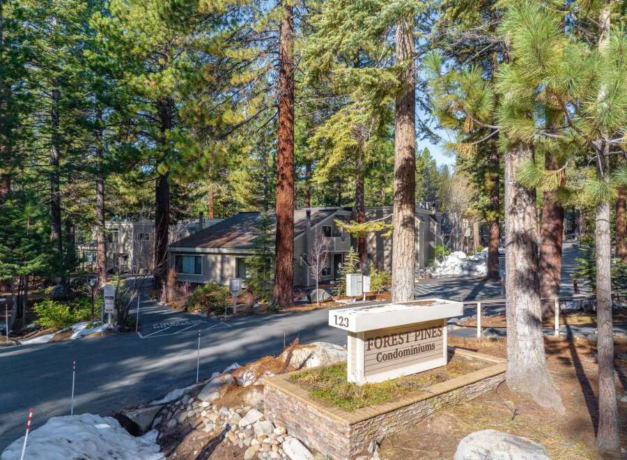 Discover the charm of Forest Pines Condominiums, nestled amidst towering trees.