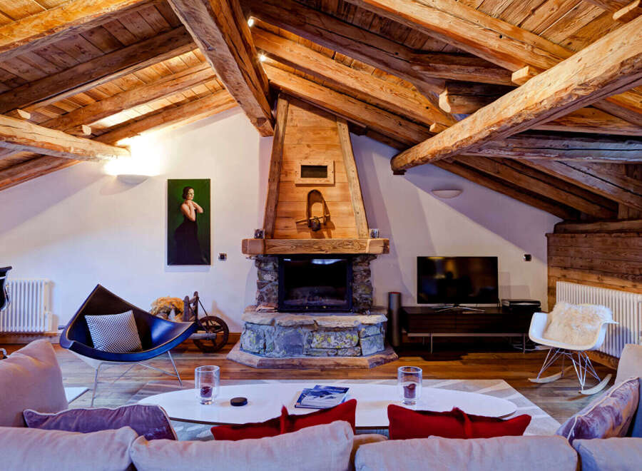Experience rustic elegance in this stunning chalet-style living room.