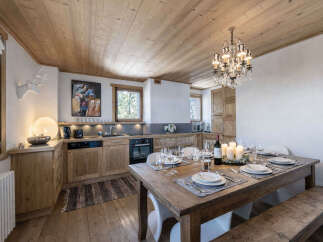 Experience rustic charm in this inviting kitchen and dining area.