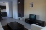Cozy apartment featuring a modern kitchen, a fireplace for a warm ambiance, and a comfortable living area with a TV.