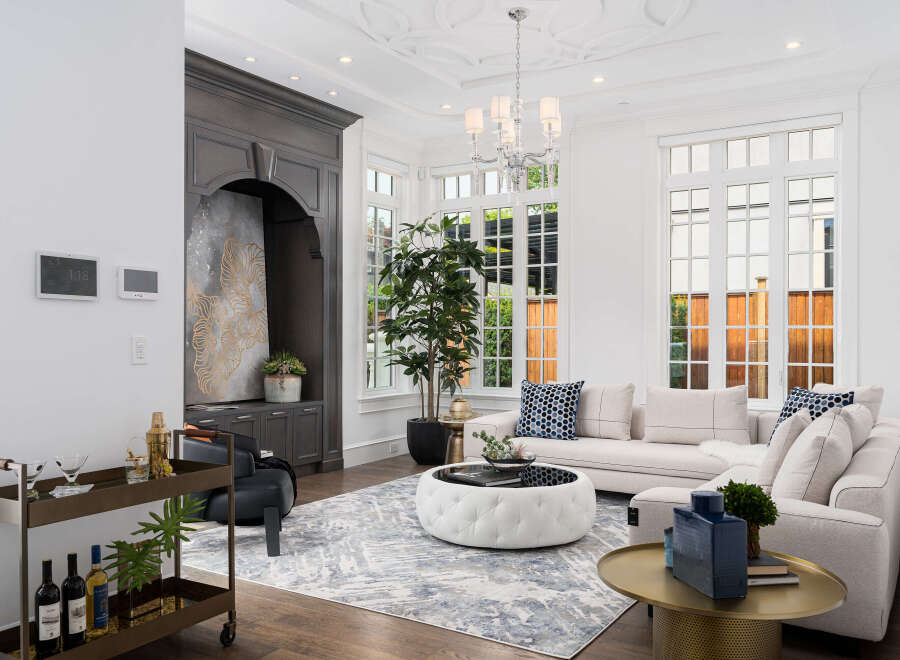 Step into luxury with this stunning living room, featuring a modern design and elegant finishes.