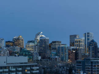Experience the vibrant city life with this stunning skyline view.