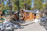 Nestled amidst towering trees, this charming cabin offers a cozy retreat.