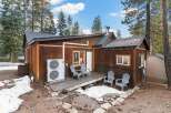 Nestled amidst towering trees, this charming cabin offers a serene escape.