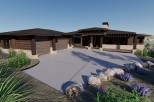 Stunning modern mountain home with expansive driveway and attached garage.
