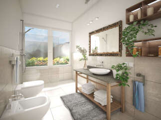 Step into a serene bathroom oasis, perfect for relaxation and rejuvenation.