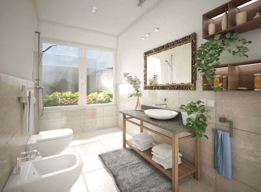 Step into a serene bathroom oasis, perfect for relaxation and rejuvenation.
