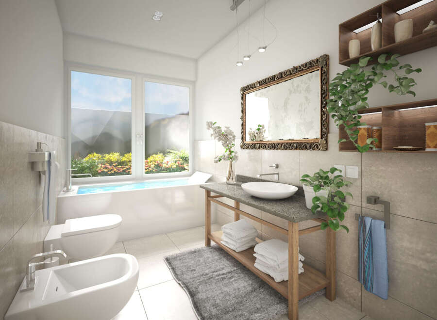 Step into a serene bathroom oasis, perfect for relaxation and rejuvenation.