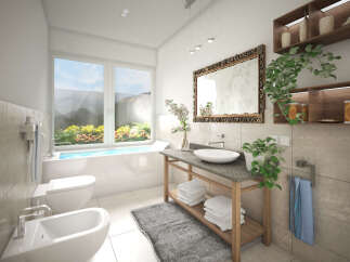 Step into a serene bathroom oasis, perfect for relaxation and rejuvenation.