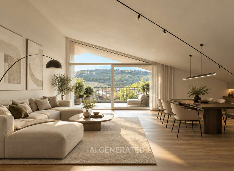 Experience modern living in this stunning attic apartment, boasting a spacious open-plan living and dining area with breathtaking panoramic views.