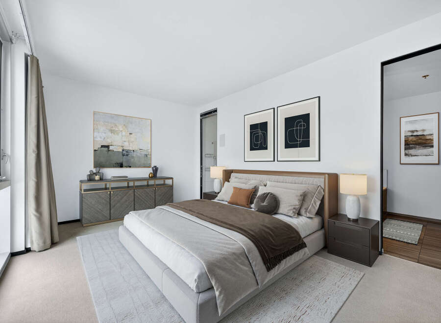 Step into luxury with this stunning bedroom, featuring a modern design and elegant finishes.