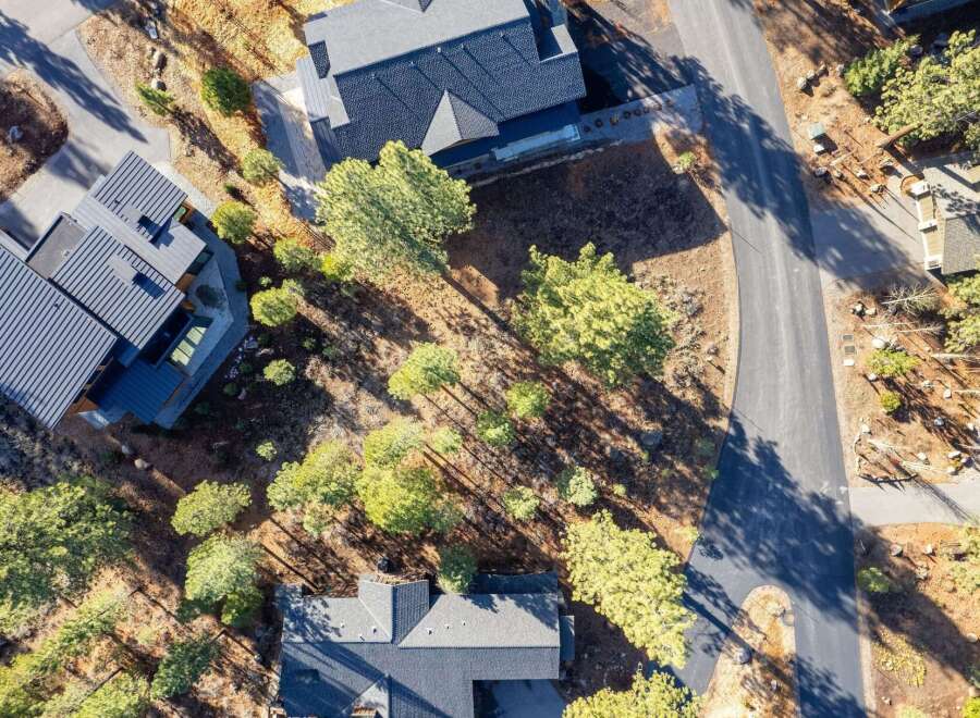 Discover a stunning modern home nestled in a serene, tree-lined setting.