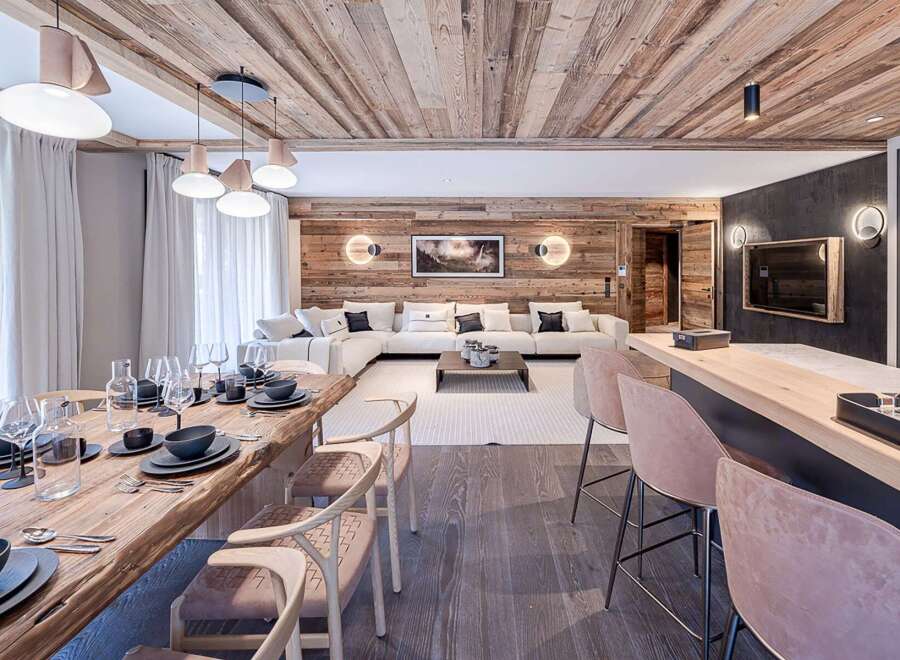 Experience luxury living in this stunning property, featuring a beautifully designed interior with a focus on natural materials.