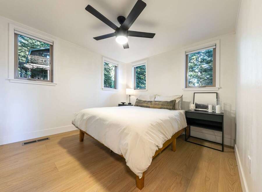 This cozy bedroom features a comfortable bed, perfect for a relaxing retreat.