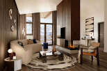 Experience luxury living in this stunning property, featuring a cozy living room with a fireplace and a modern design.