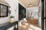Step into luxury with this stunning entryway, showcasing a modern design with sleek lines and natural light.